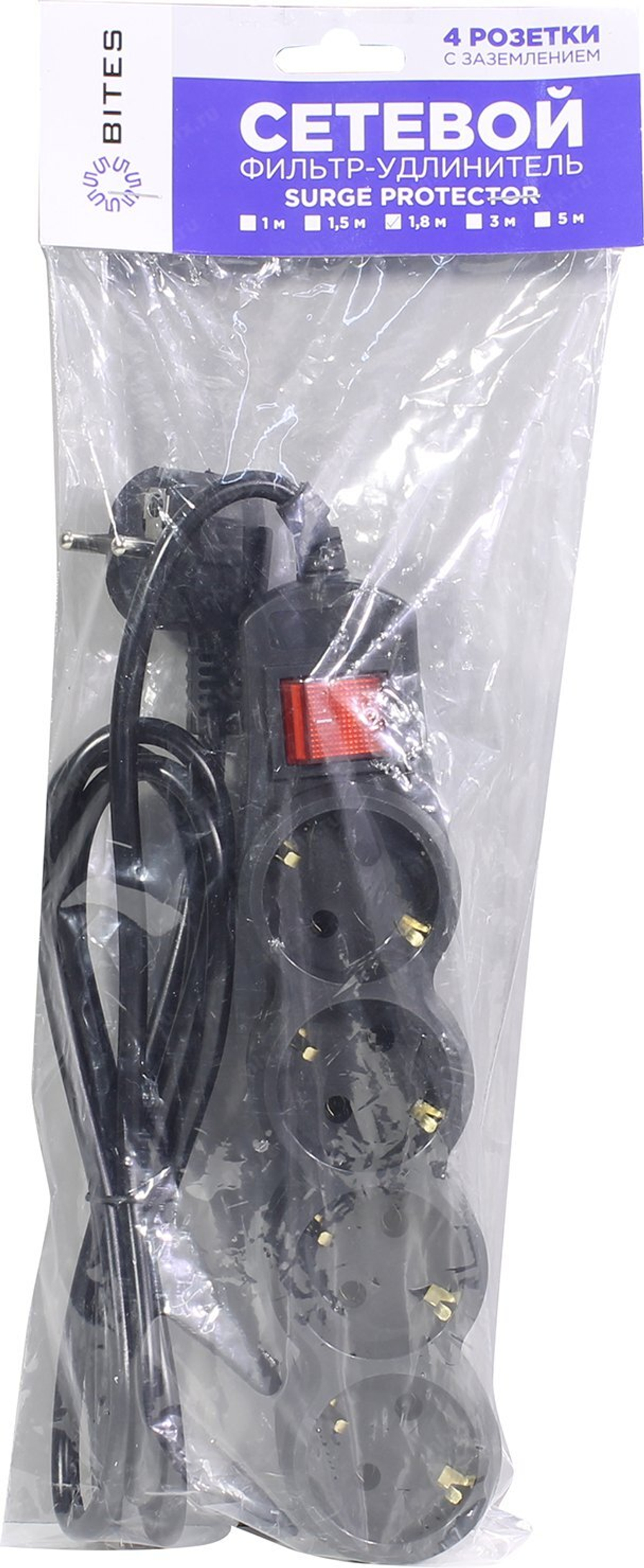 Сетевой фильтр 5bites &lt;SP4B-118&gt; Black &lt;1.8м&gt; ( 4 розетки )