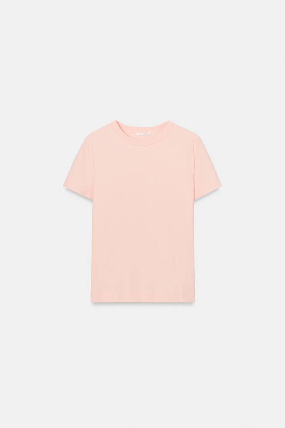 ZARA ФУТБОЛКА INTERLOCK С КОРОТКИМ РУКАВОМ, ПАСТЕЛЬНО-РОЗОВЫЙ