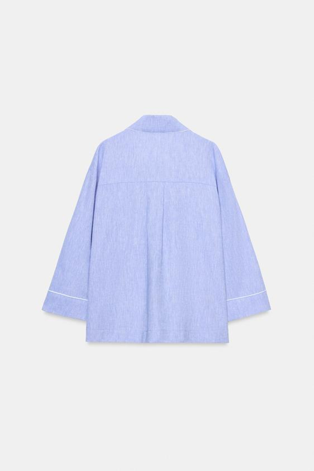 ZARA БЛУЗА ИЗ ЛЬНА С КОНТРАСТНОЙ ОТДЕЛКОЙ, ГОЛУБОЙ