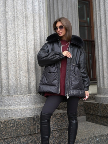 Комбинированный черный пуховик