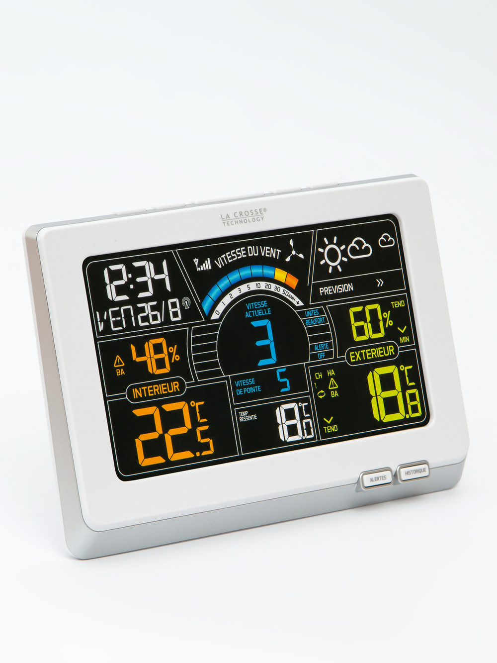Многофункциональная погодная станция LaCrosse WS6860 белая, с цветным экраном и датчиком скорости ветра.