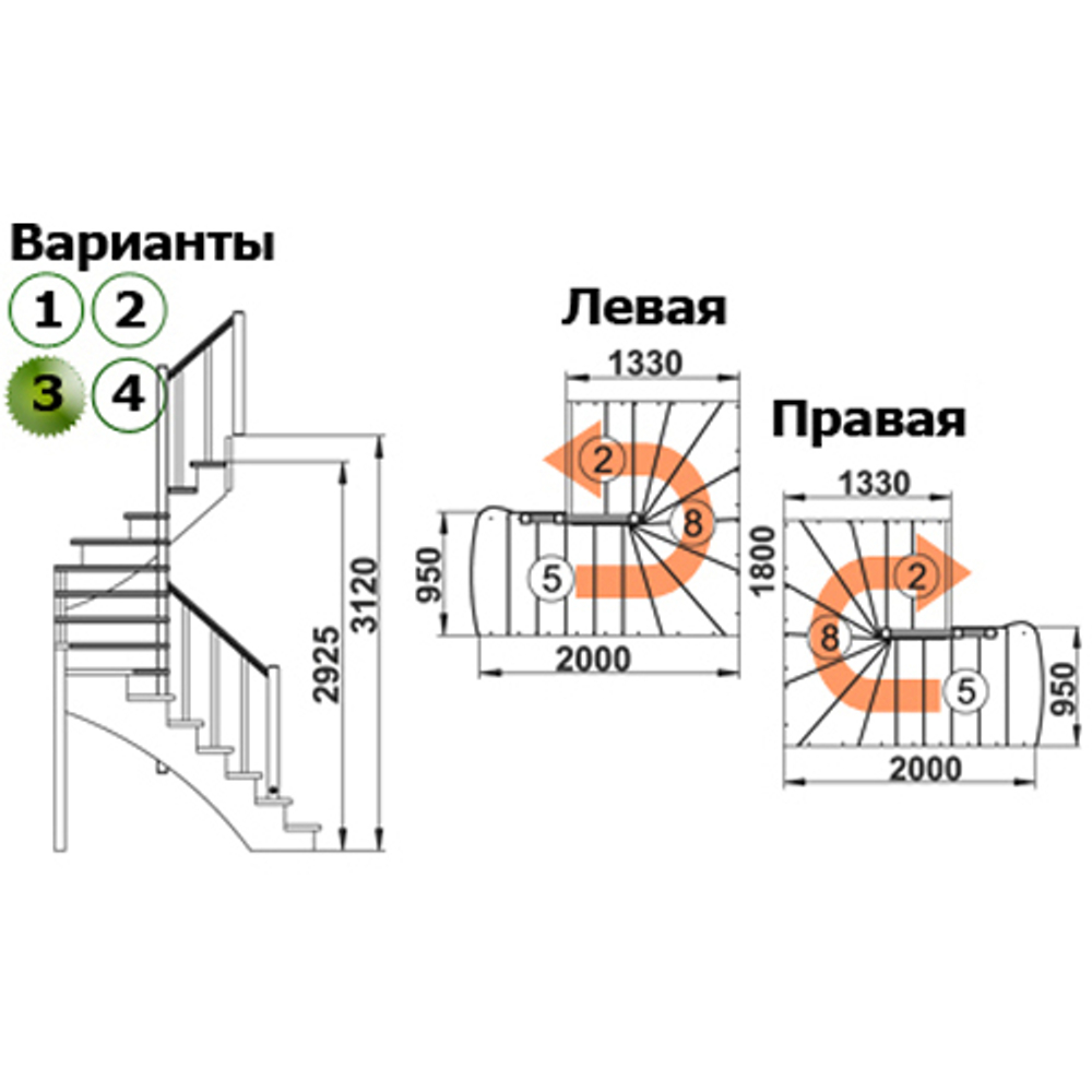 Лестница на второй этаж К-003м/3 Левая с подступенками