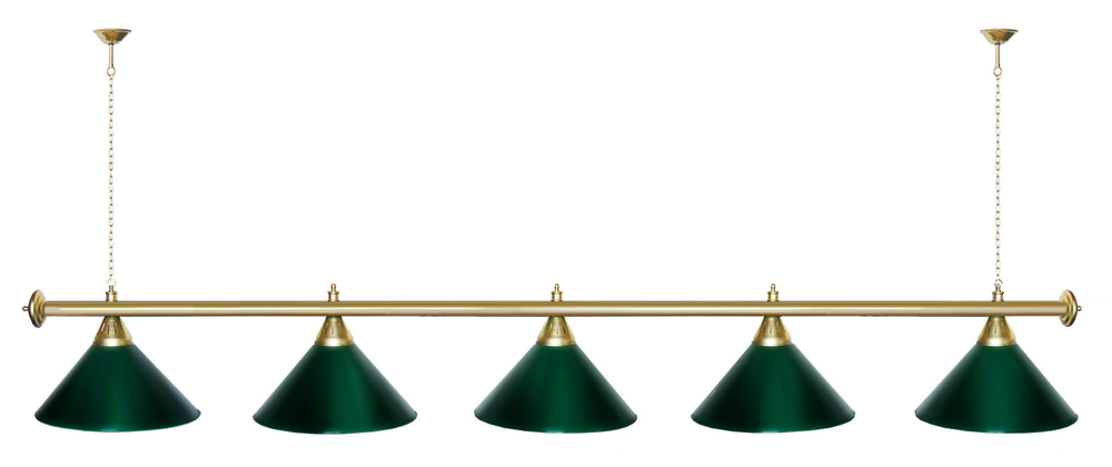 Лампа STARTBILLIARDS 5 пл. (плафоны зеленые,штанга зеленая,фурнитура золото)