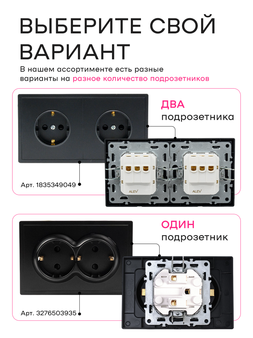Розетка внутренняя двойная с заземлением черная