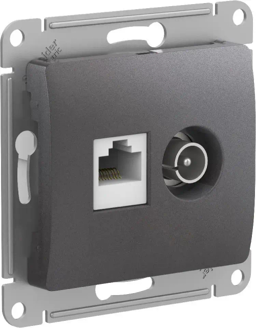 GLOSSA РОЗЕТКА двойная ТВ + компьютерная RJ45 кат. 5e, механизм, ГРАФИТ