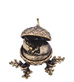 AM-4166 Шкатулка «Белочка в желуде» (латунь, янтарь)