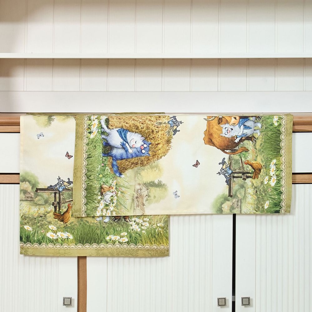 НАБОР ПОЛОТЕНЕЦ 2 ШТ "СИНИЕ КОТЫ. ПРО ЛЮБОВЬ ",40Х60 СМ, 100% ХЛОПОК,ТВИЛ, БЕЖ