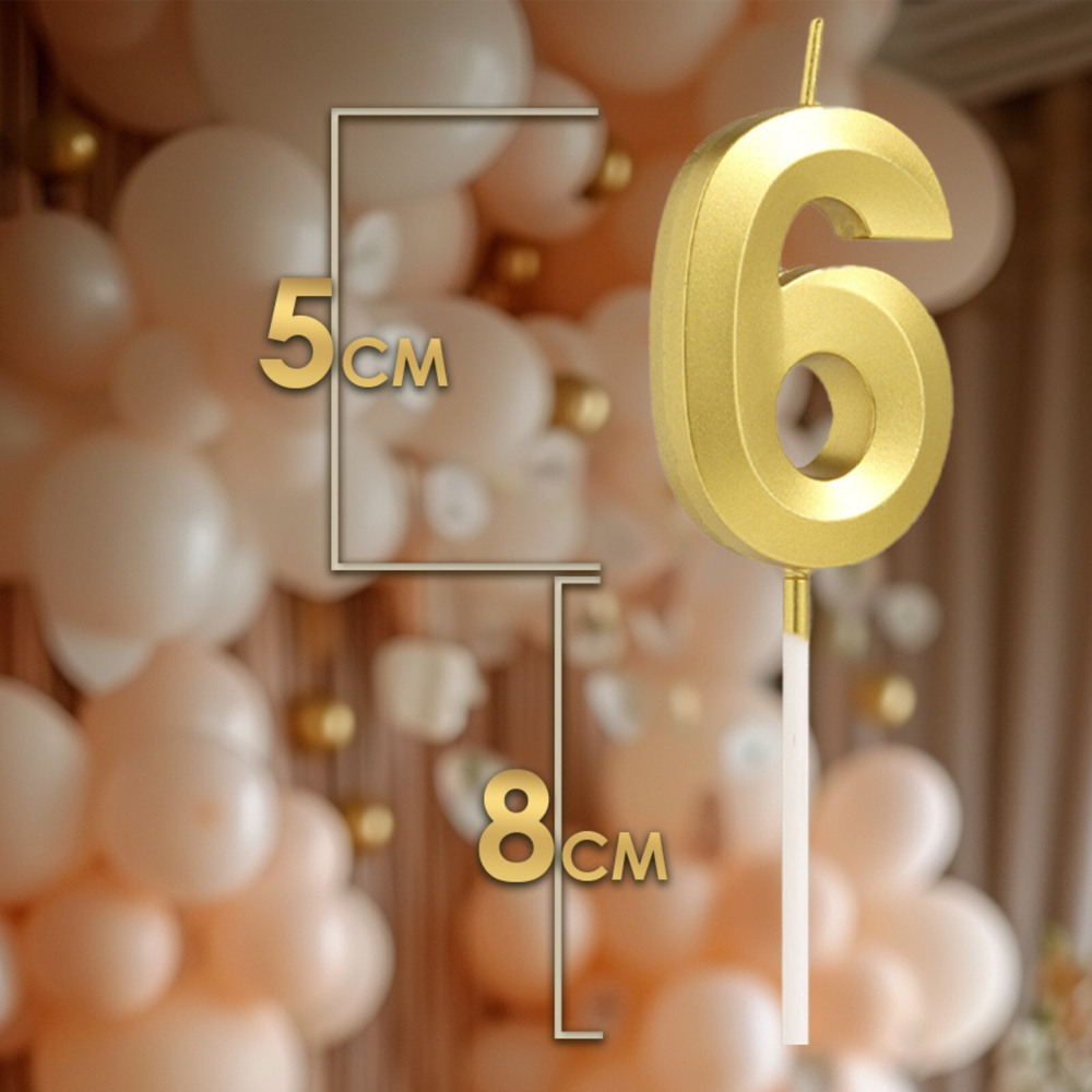 Свеча в торт на шпажке «Грань», цифра "6" ,золотая, 5 см