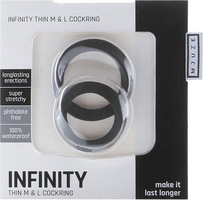 Набор из 2 чёрных эрекционных колец разного размера Infinity Thin M and L Cockring (Цвет: черный)