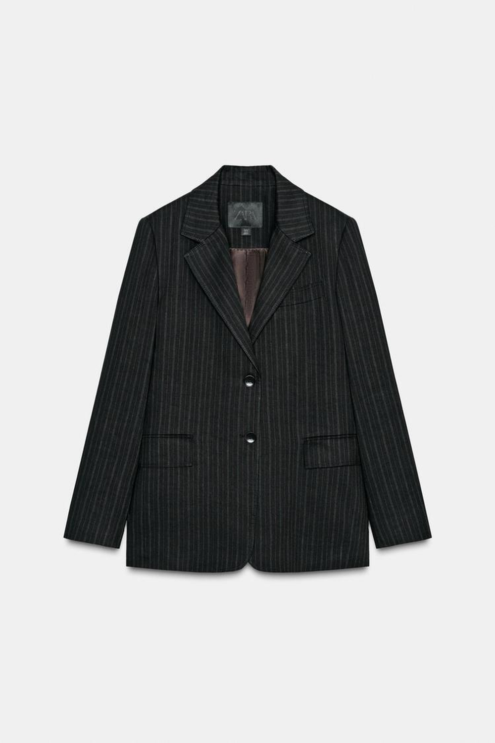 ZARA БЛЕЙЗЕР В ПОЛОСКУ С ЛЬНОМ — ZW COLLECTION, ЧЕРНЫЙ