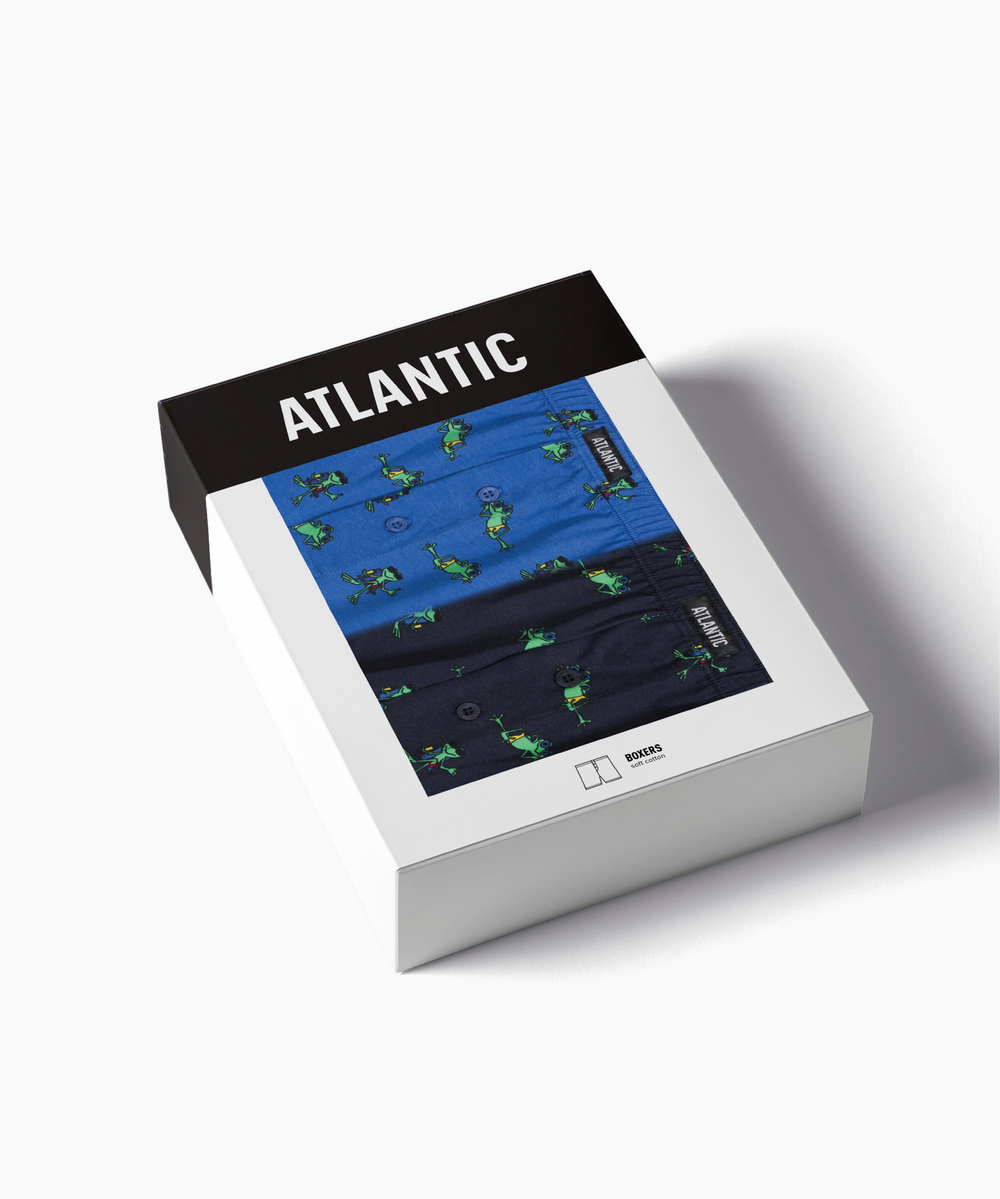 Мужские трусы боксеры Atlantic, набор из 2 шт., хлопок, темно-синие + темно-голубые, 2MBH-006