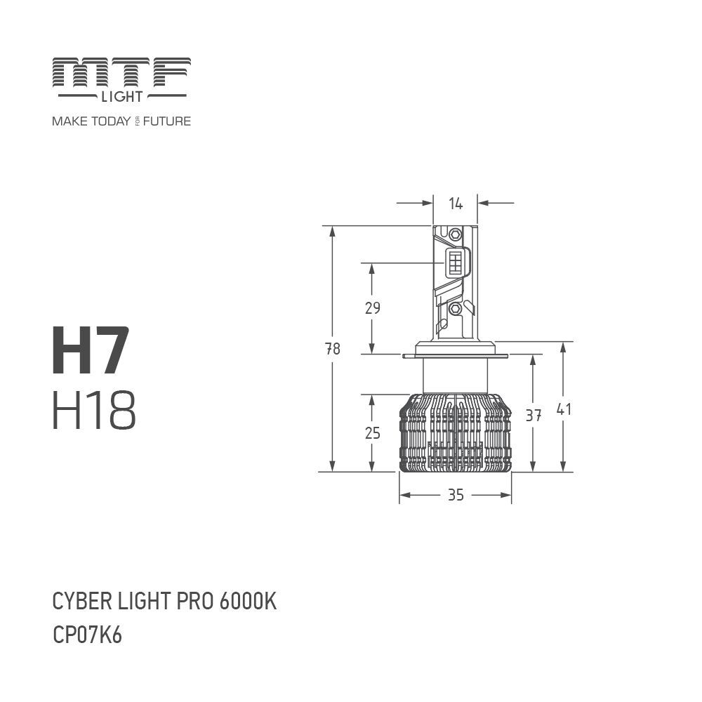 Светодиодные лампы MTF Light H7/H18 Cyber Light PRO 6500lm, 6000K, 12V, 65W (к-т 2 шт.)