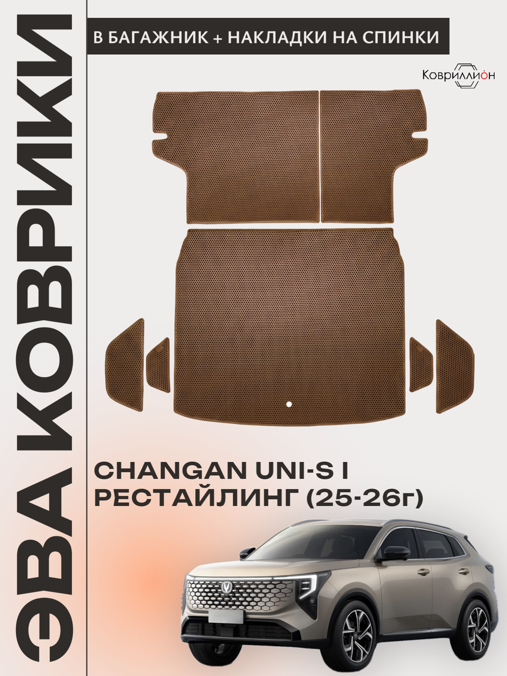 Коврики ЭВА в багажник с накладками на задние сидения для Changan UNI-S рестайлинг (CS55 Plus рестайлинг 2) 2025-2026г