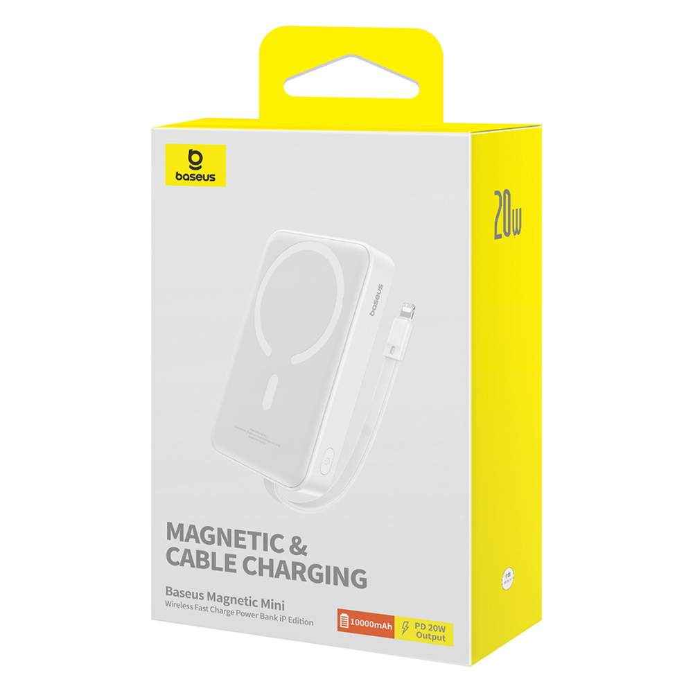 Внешний аккумулятор + Беспроводная зарядка Baseus Magnetic Mini iP Edition C+L+Qi 10000mAh 20W (MagSafe) - Stellar White