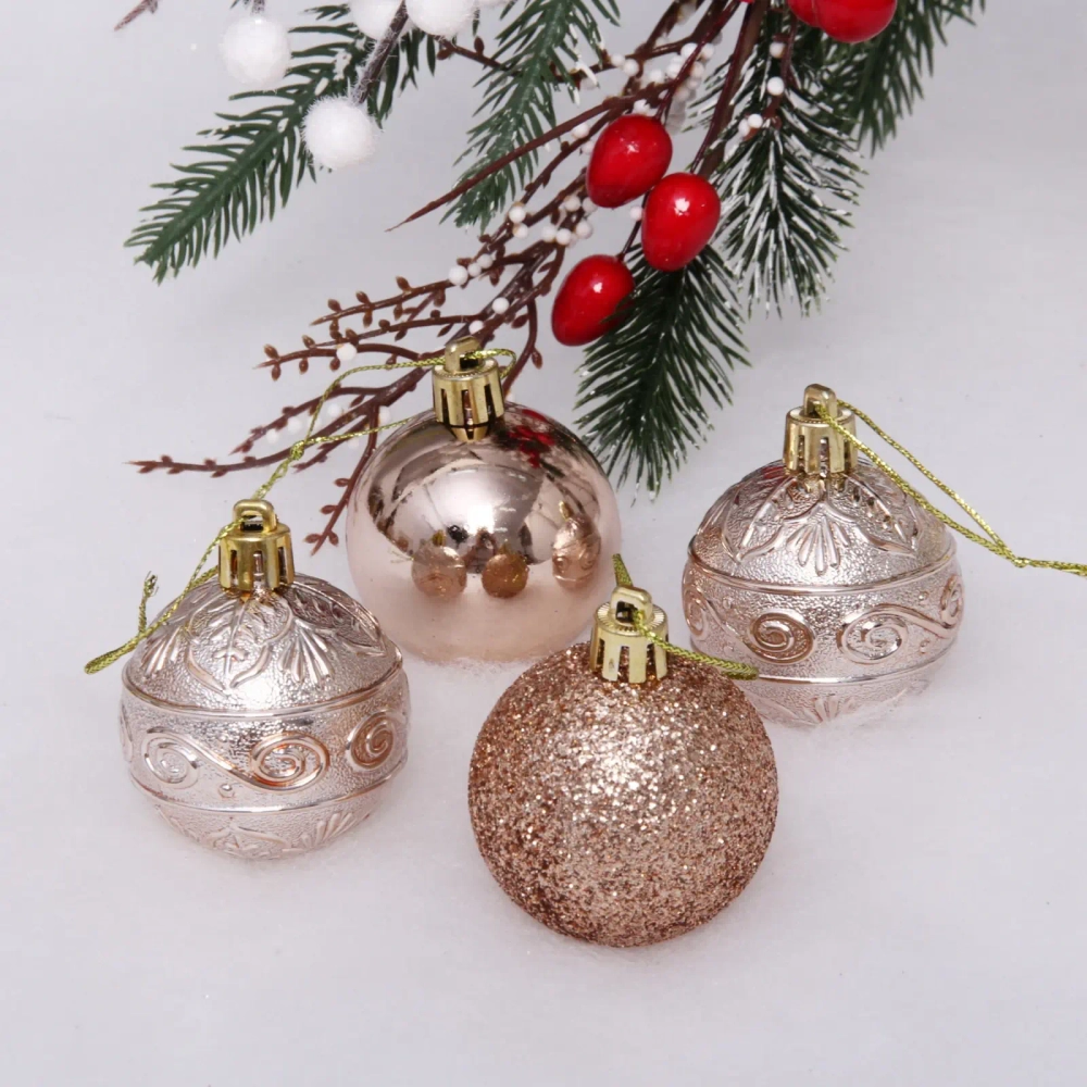 Новогодние шары 5 см (набор 4 шт) «Микс фактур», шампань