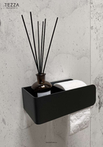 Держатель туалетной бумаги с полочкой Tezza Rollo Flex, черный, полочка слева, нерж сталь