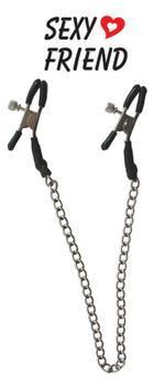 Черные зажимы на соски с серебристой цепочкой (Цвет: черный с серебристым)