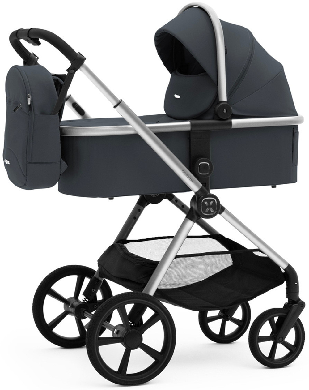 Коляска Agex Life 3 в 1 хромированная рама с автокреслом i-Team ATG080 Grey ALM606 Midnight Grey (Темно-серый)