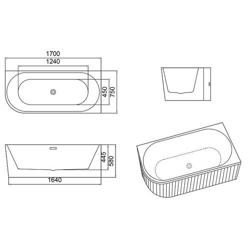 Ванна акриловая Azario LAGO GARDA 170х75 пристенная (AZ-6724-A2 R 17075)