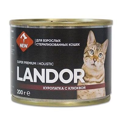 Влажный корм для стерилизованных кошек LANDOR с куропаткой и клюквой, Банка 200 г