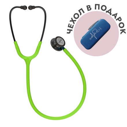 Стетоскоп Littmann Classic III, лимонно-лаймовый, дымчатая акустическая головка, голубой ствол (5875)
