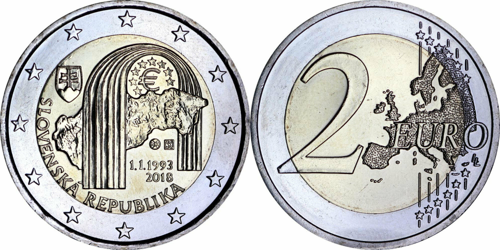 Словакия 2 евро, 2018 25 лет Словакии UNC