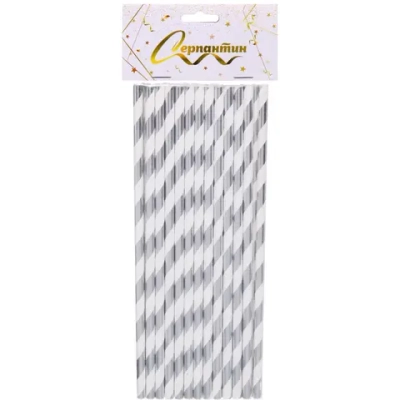 Трубочка для коктейля «Праздник» 19,5 см d-6 мм (набор 25 шт), Серебро