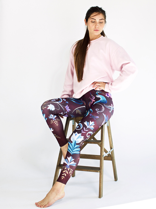 Леггинсы Птицы Бордовые