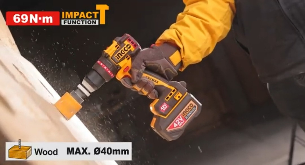 Аккумуляторный бесщёточный ударный шуруповерт INGCO CIDLI426981 INDUSTRIAL 42 В 69 Нм