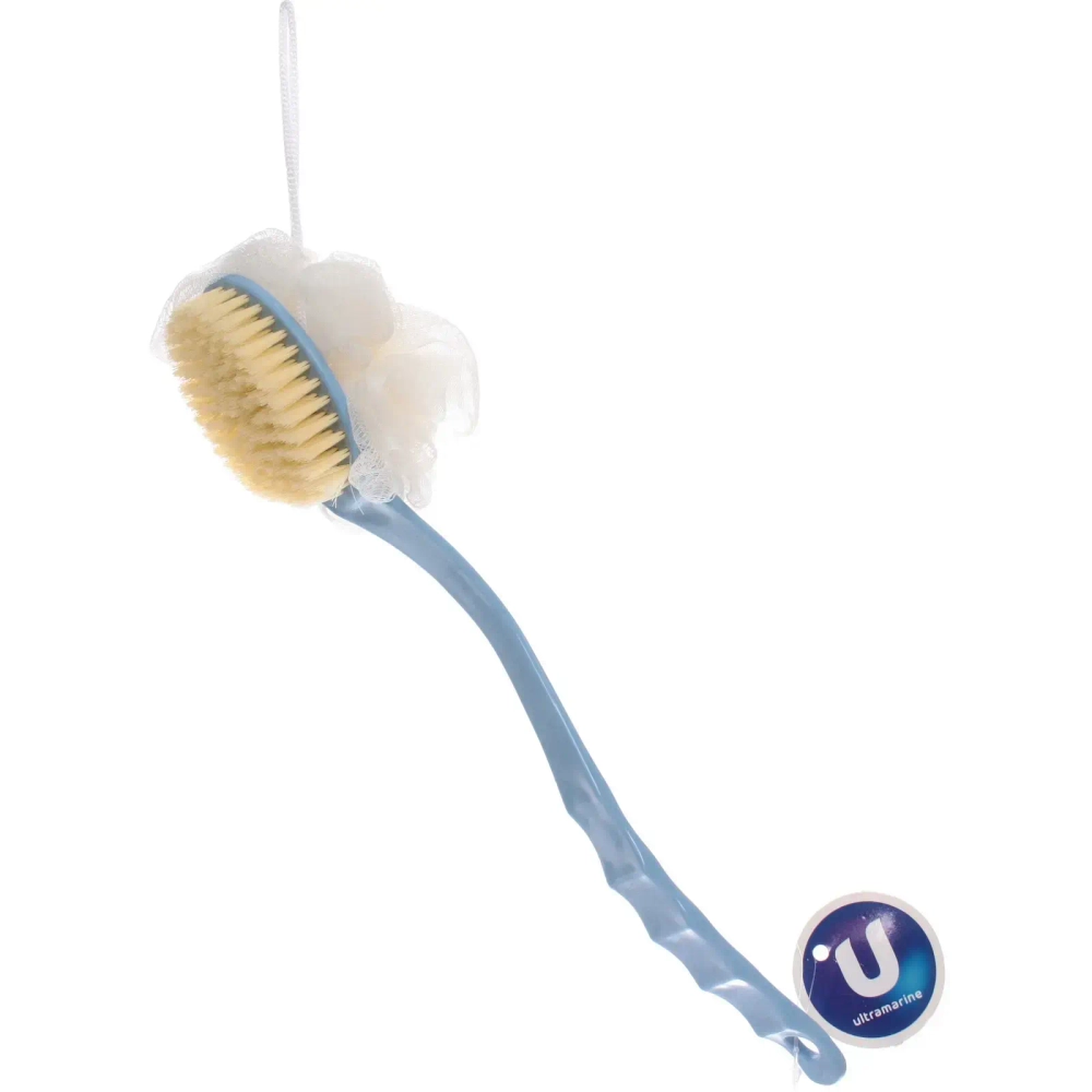 Мочалка массажная «PREMIUM - FARGO», на пластиковой ручке, цвет голубой, 35*10см (лейбл Ультрамарин)