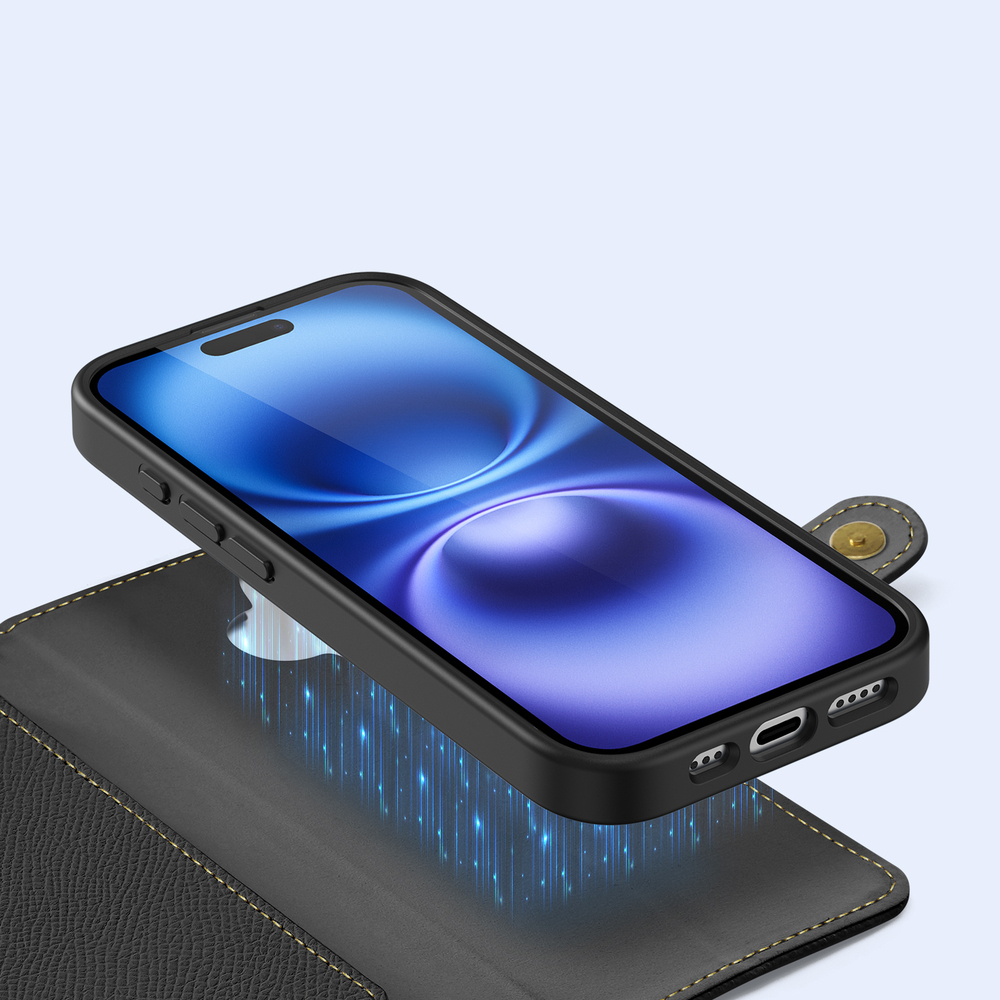 Чехол кошелек с MagSafe из TPU кожи от Dux Ducis для смартфона iPhone 16 Plus, серия Lawa Series Case
