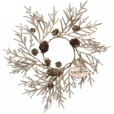 Венок хвойный новогодний «Волшебный иней» , 38 см
