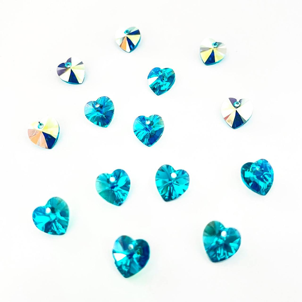 6228-10-bzab Кристалл "Сердечко" 10мм, blue zircon AB, изумрудный с теплым переливом