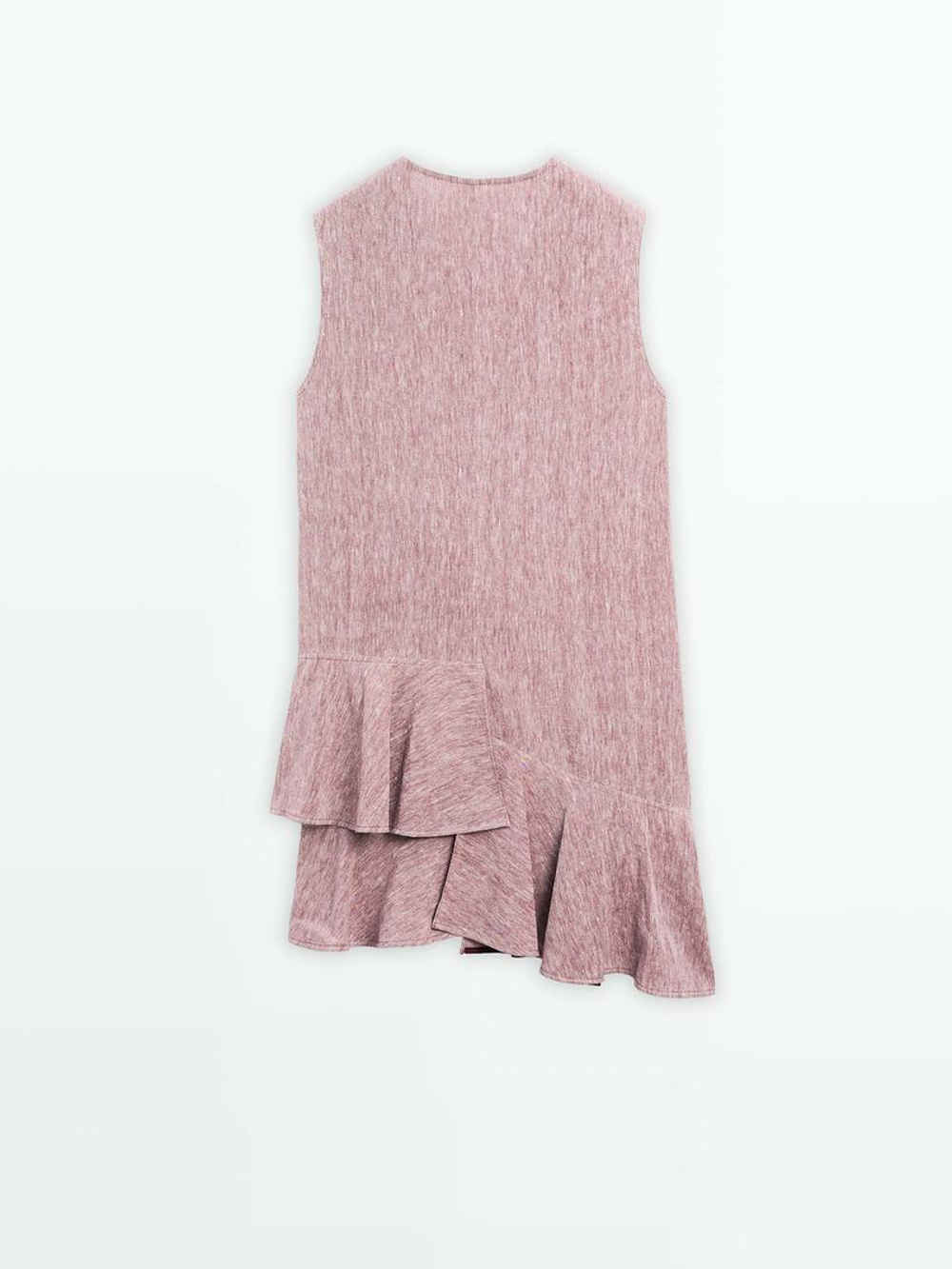 Massimo Dutti Мини-платье из 100% льна с воланами, пастельно-розовый