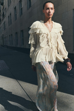 ZARA БЛУЗА С ВОЛАНАМИ И КРУЖЕВОМ ZW COLLECTION, ЭКРЮ