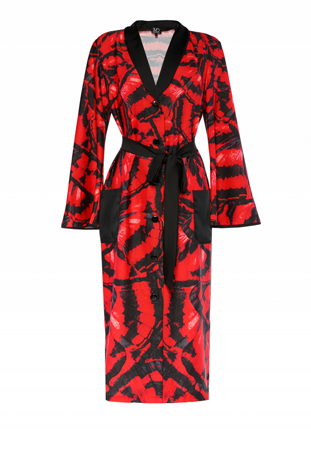 Платье-халат красное с принтом 40-19 SS
