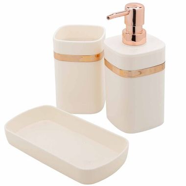 Набор для ванной комнаты 3пр. (дозатор для мыла, подставка для зубных щеток, лоток для аксессуаров) La and Te beaute LT-BSP-10WH