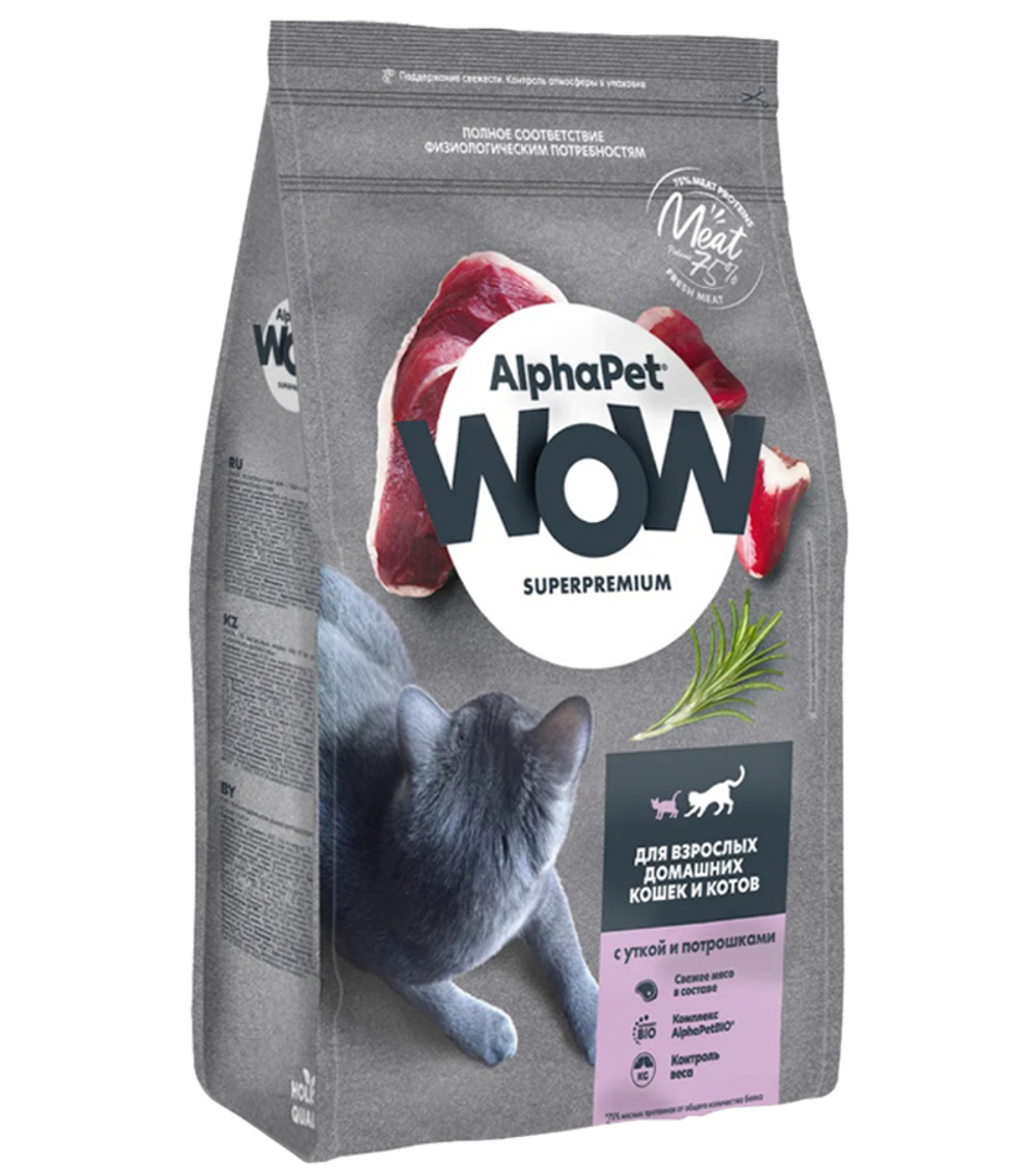 AlphaPet WOW Adult для кошек с уткой и потрошками 750гр.