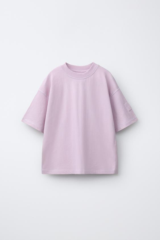 ZARA ФУТБОЛКА GARMENT DYE, СВЕТЛО-СИРЕНЕВЫЙ