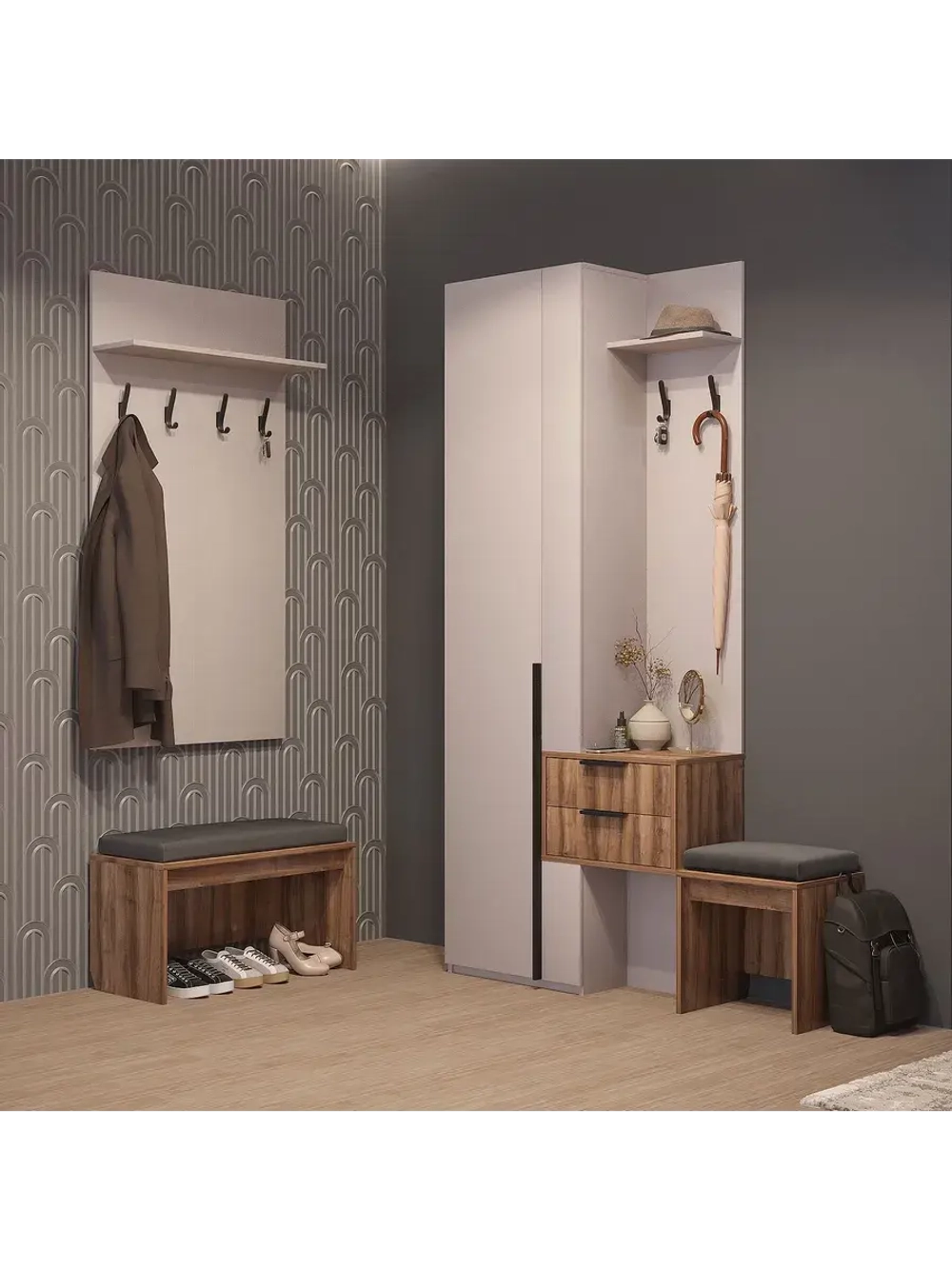 Прихожая с вешалкой и ящиками Кашемир 90х35х220