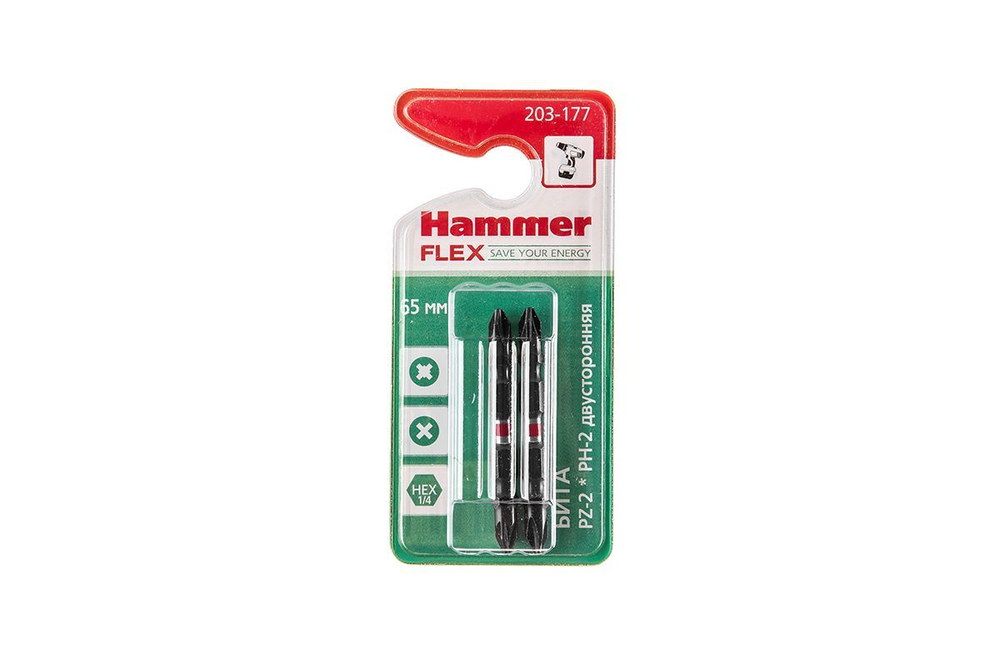 Бита Hammer Flex 203-177  PH-2*PZ-2  двусторонняя 65мм