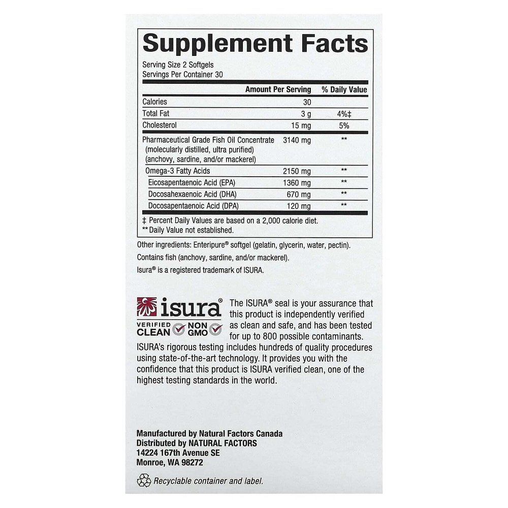 Natural Factors, RxOmega-3 с повышенной силой действия, 60 капсул (1075 мг в 1 капсуле)