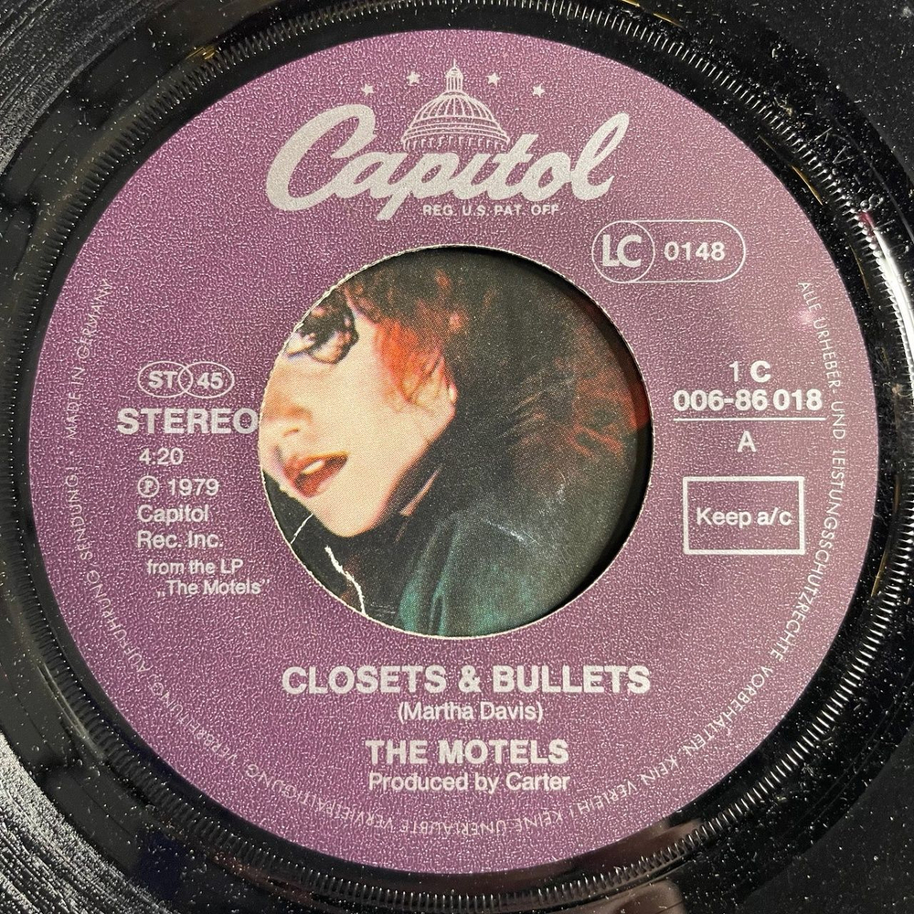 Винтажная виниловая пластинка LP The Motels Closets and Bullets (Germany 1979) 7 дюймов, 45 RPM, Single