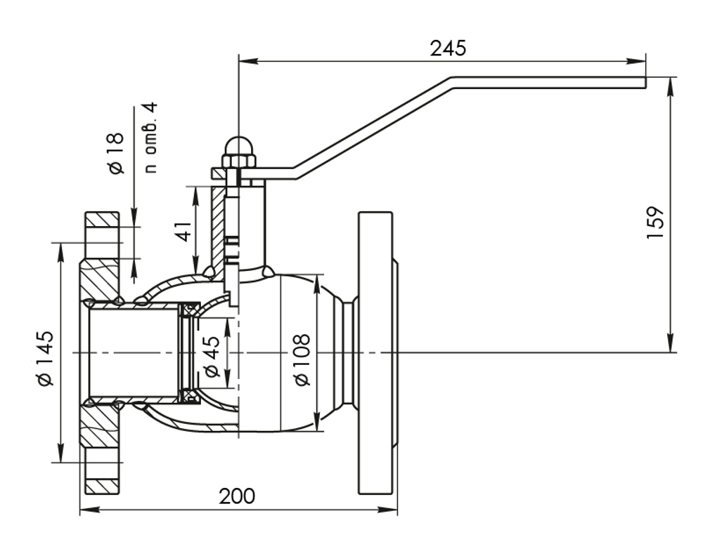 Кран шаровый Temper Ду65 Ру16 стандартнопроходной тип 286 фланцевый "под задвижку", ст. 20, L=200 мм