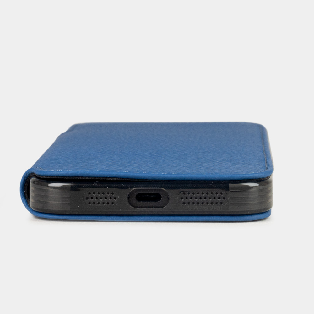 Чехол-книжка кожаная для iPhone 16 Pro, теленок цвета синий королевский