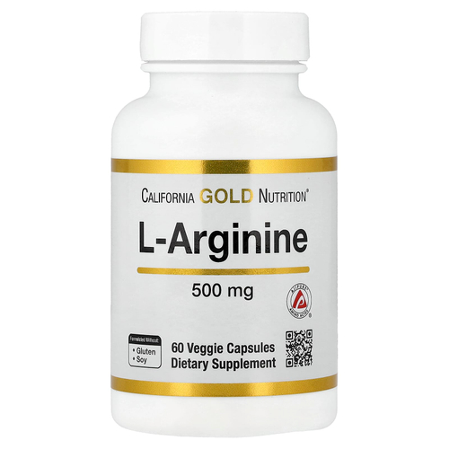 California Gold Nutrition, L-аргинин, 500 мг, 60 растительных капсул