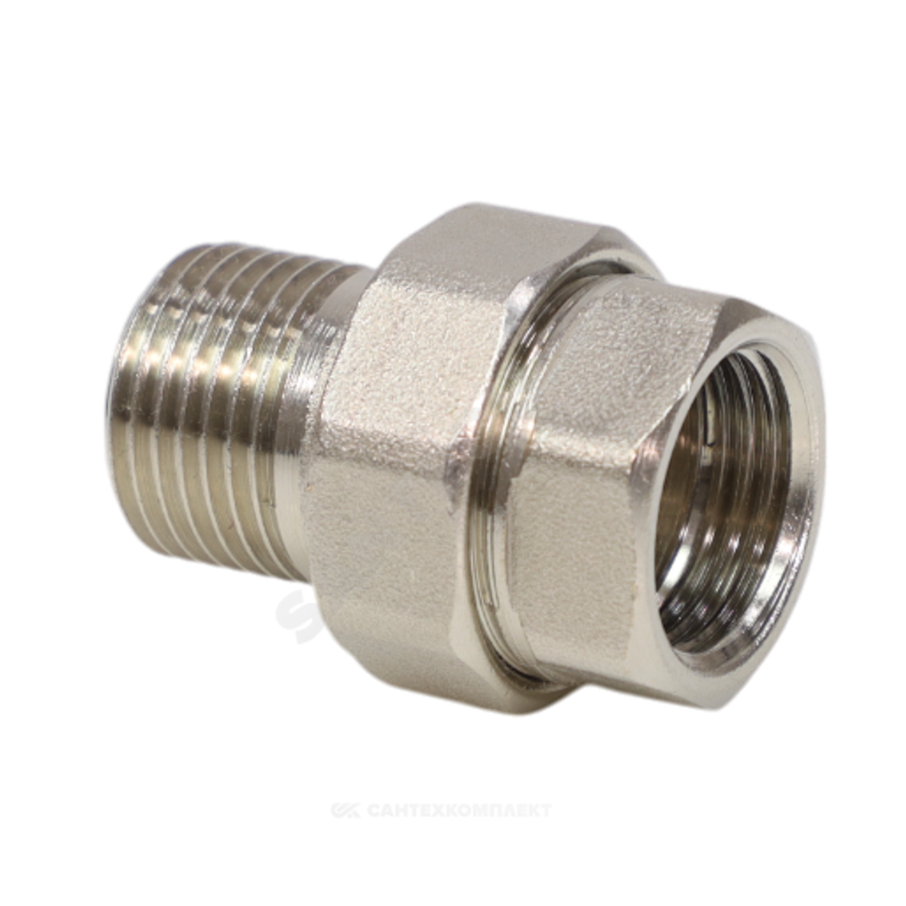 Соединитель латунь никель американка Ду 15 (1/2") прямой ВР/НР VALFEX VF.340.N.012