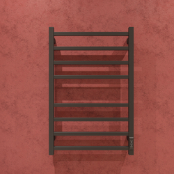 Полотенцесушитель электрический EWRIKA Пенелопа L2 80x55 см, подключение справа, слева, скрытое подключение справа, матовый черный, лесенка, из стали