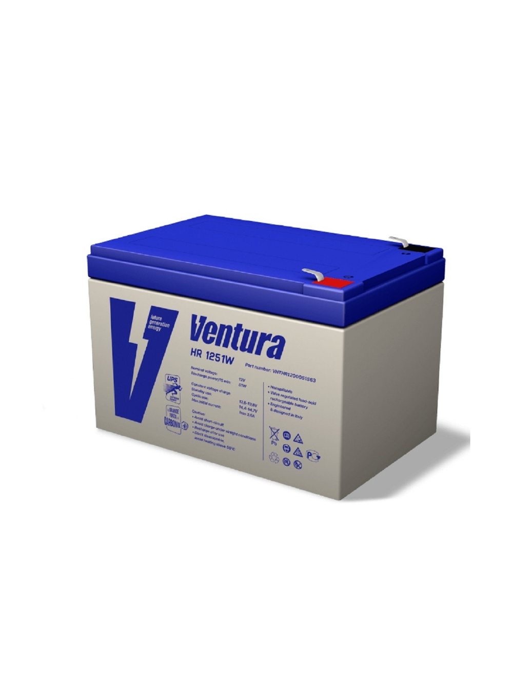 АКБ Ventura HR 1251W 12V/310 Вт/блок {12Ач, S63 (F2), ДхШхВ 151х98х101мм, 3.7кг, срок службы 10 лет}