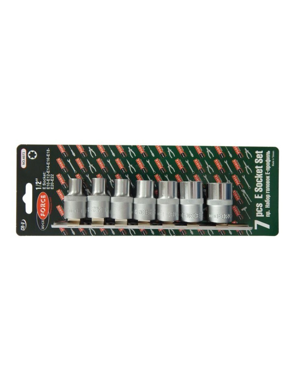Набор головок Е-профиль 7пр. 1/2''(E10,E12,E14,E16,E18,E20,E22), на планке RockForce##Rock FORCE RF-4073